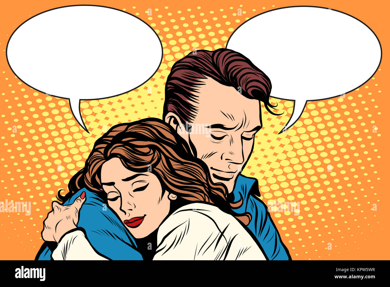 couple man and woman love hug pop art retro style. Retro people vector  illustration. Feelings emotions romance Stock Photo - Alamy
