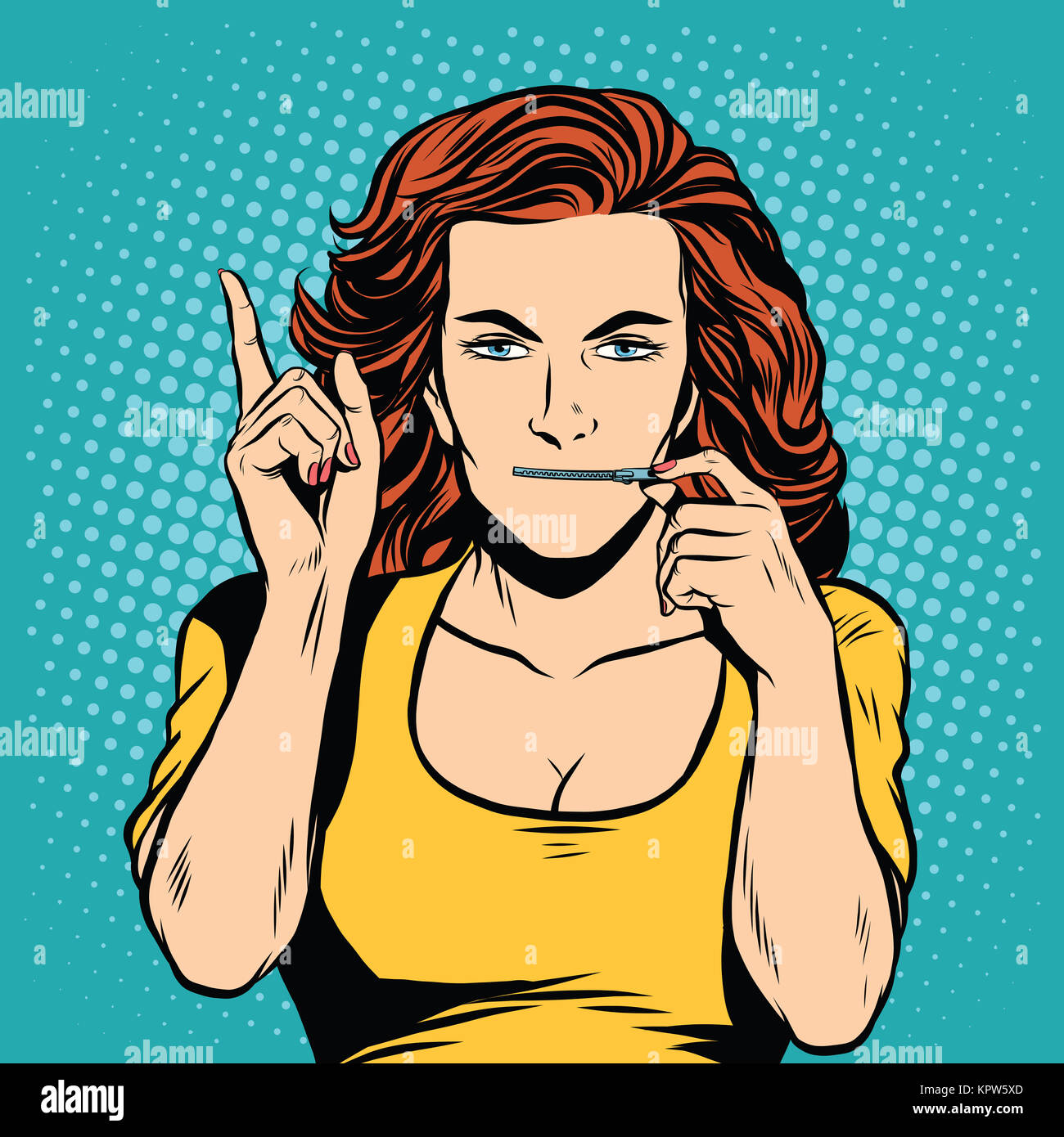 Girl mouth zipper lock silent secret Stock Photo Alamy