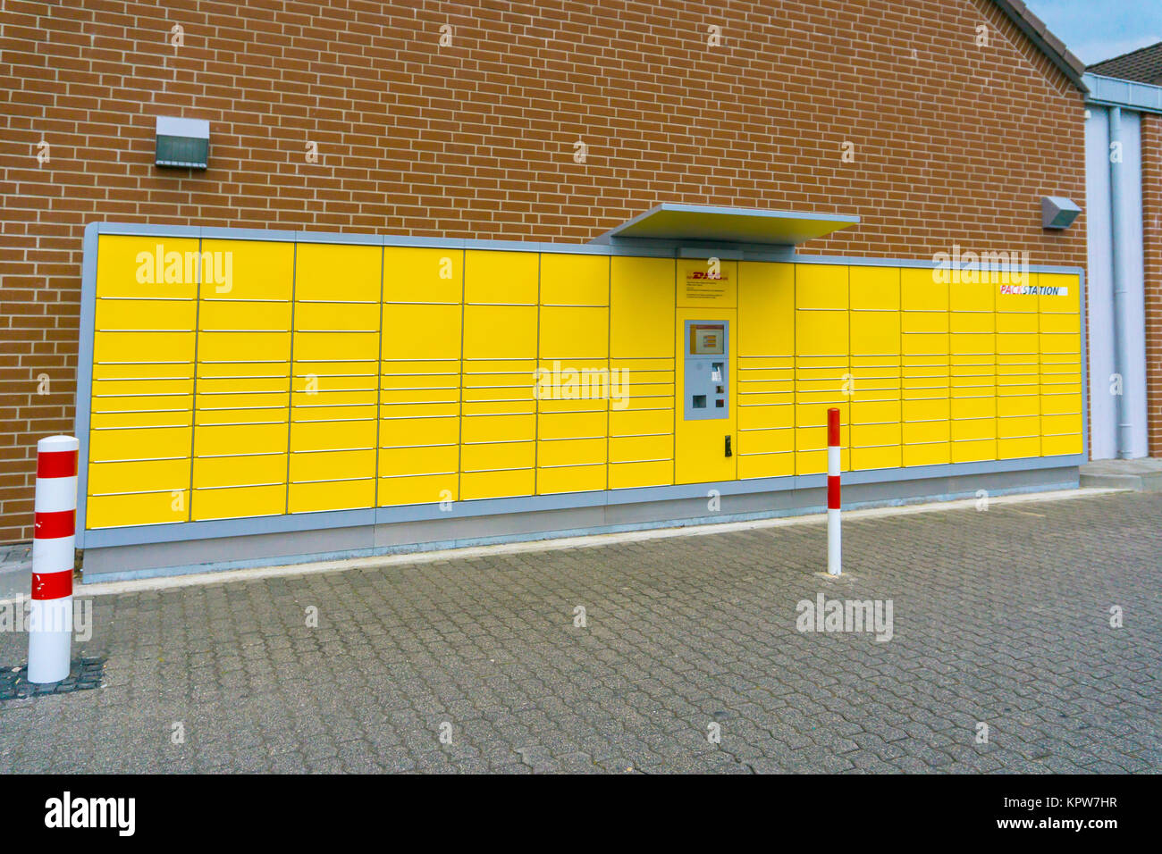 WETZLAR, GERMANY JUNE 2017, DEUTSCHE POST cargo terminal and logo  Germany. Deutsche Post AG is a German courier company and the world's largest. Stock Photo
