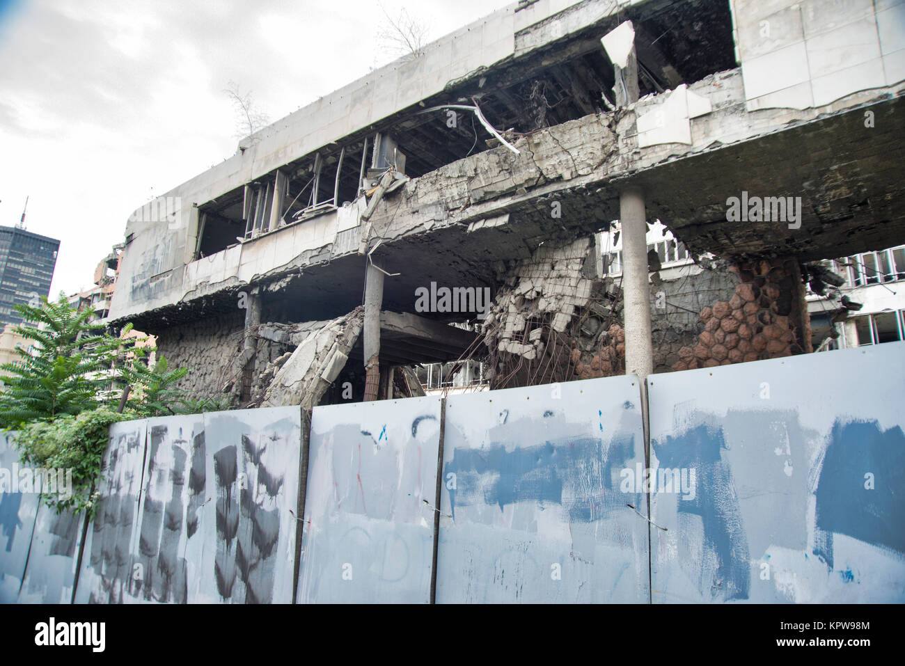Ministry of Defense destroyed by bombing NATO 1999, Belgrade, Serbia. Stock Photo
