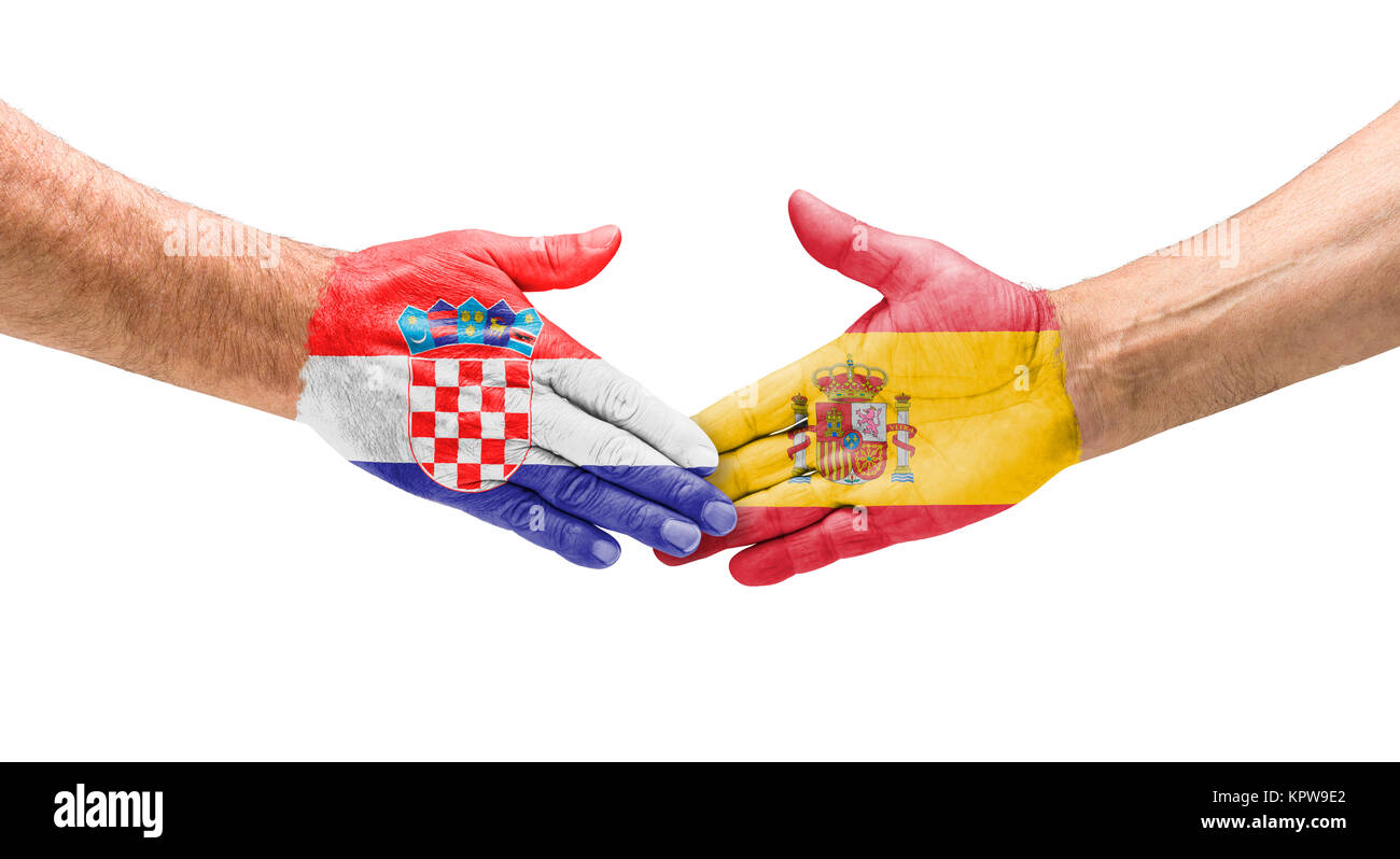 Fußballmannschaften - Handshake zwischen Kroatien und Spanien Stock Photo
