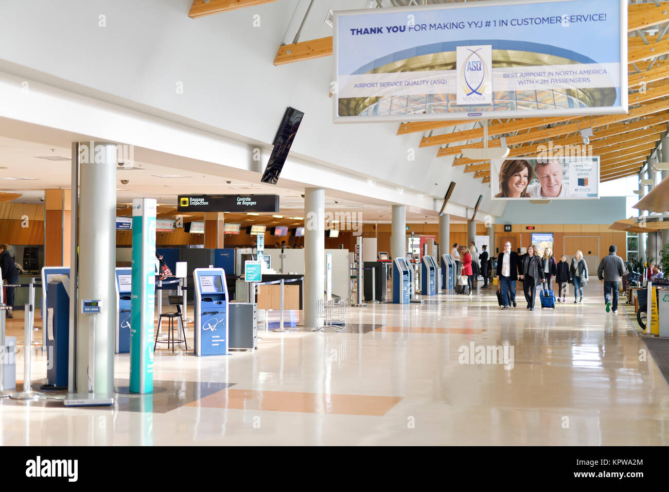 Victoria International Airport YYJ check-in ticket counters, departures interior, Victoria, British Columbia, Canada 2017 Stock Photo