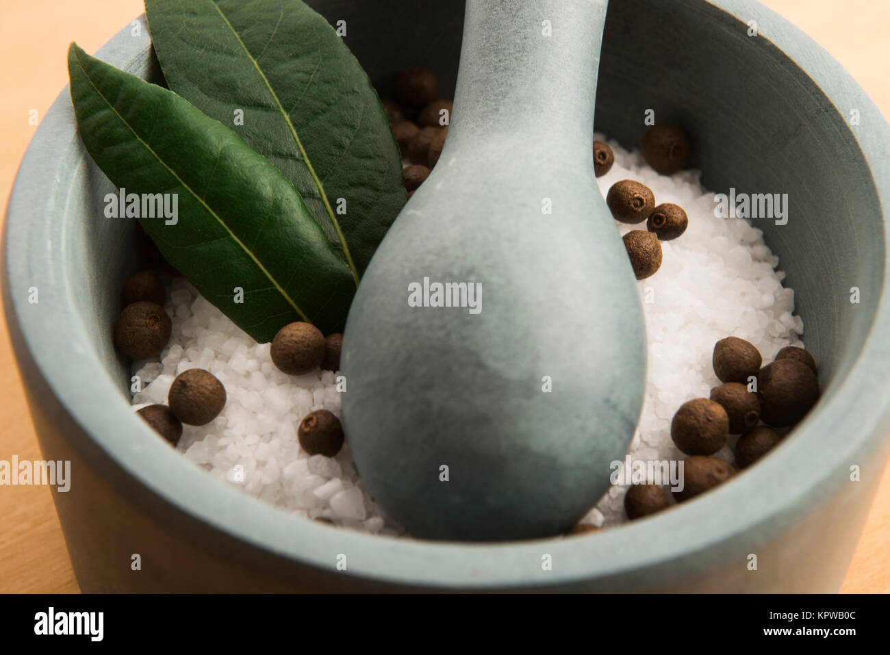 mortar pestle and salt Stock Photo Alamy