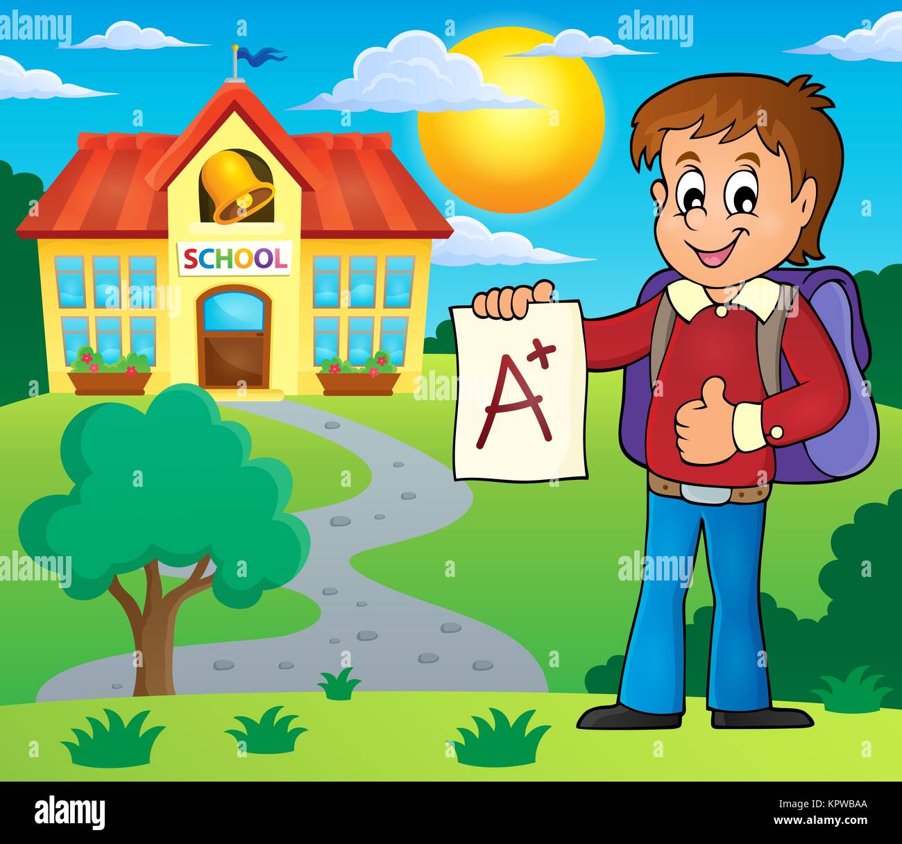 School boy with A plus grade theme 2 Stock Photo - Alamy