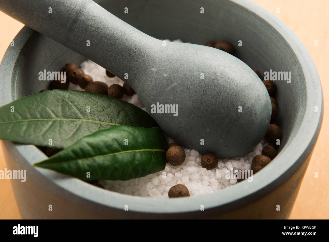 mortar pestle and salt Stock Photo Alamy