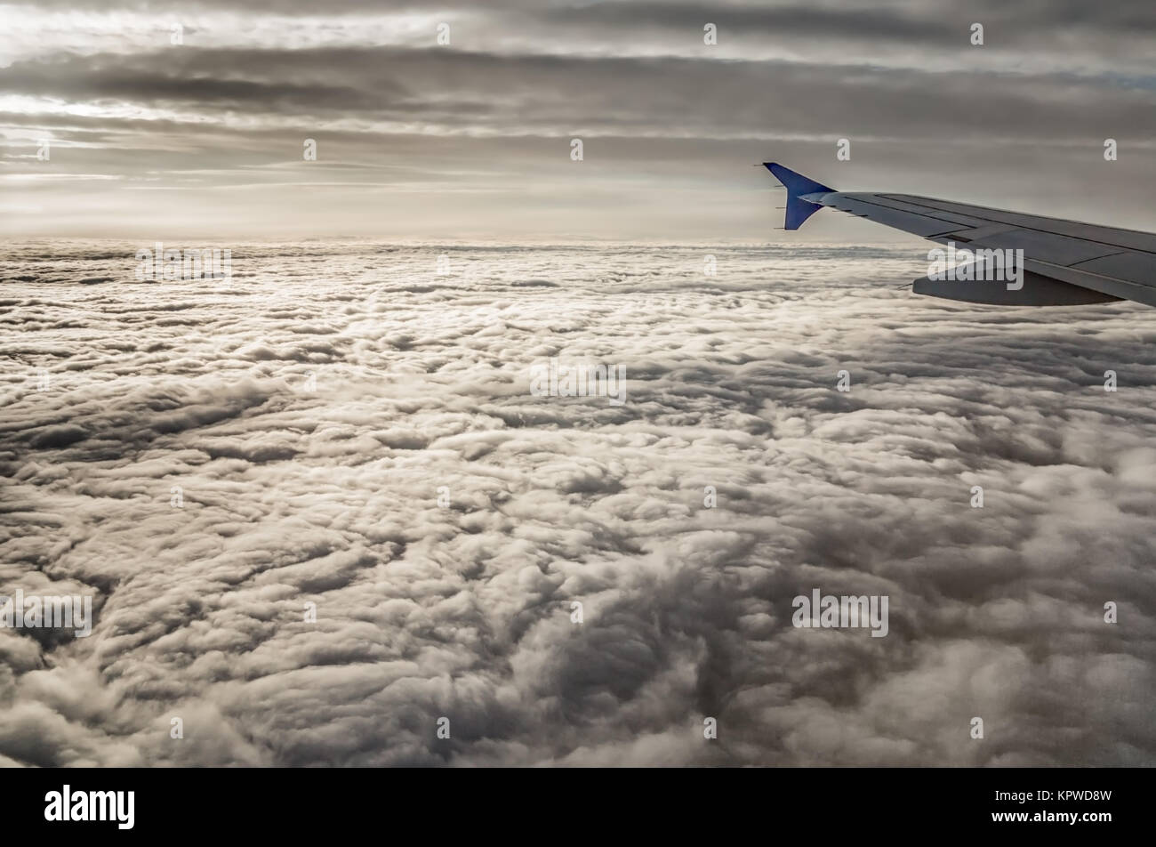 view from plane with wings over france,atlantic and alps Stock Photo