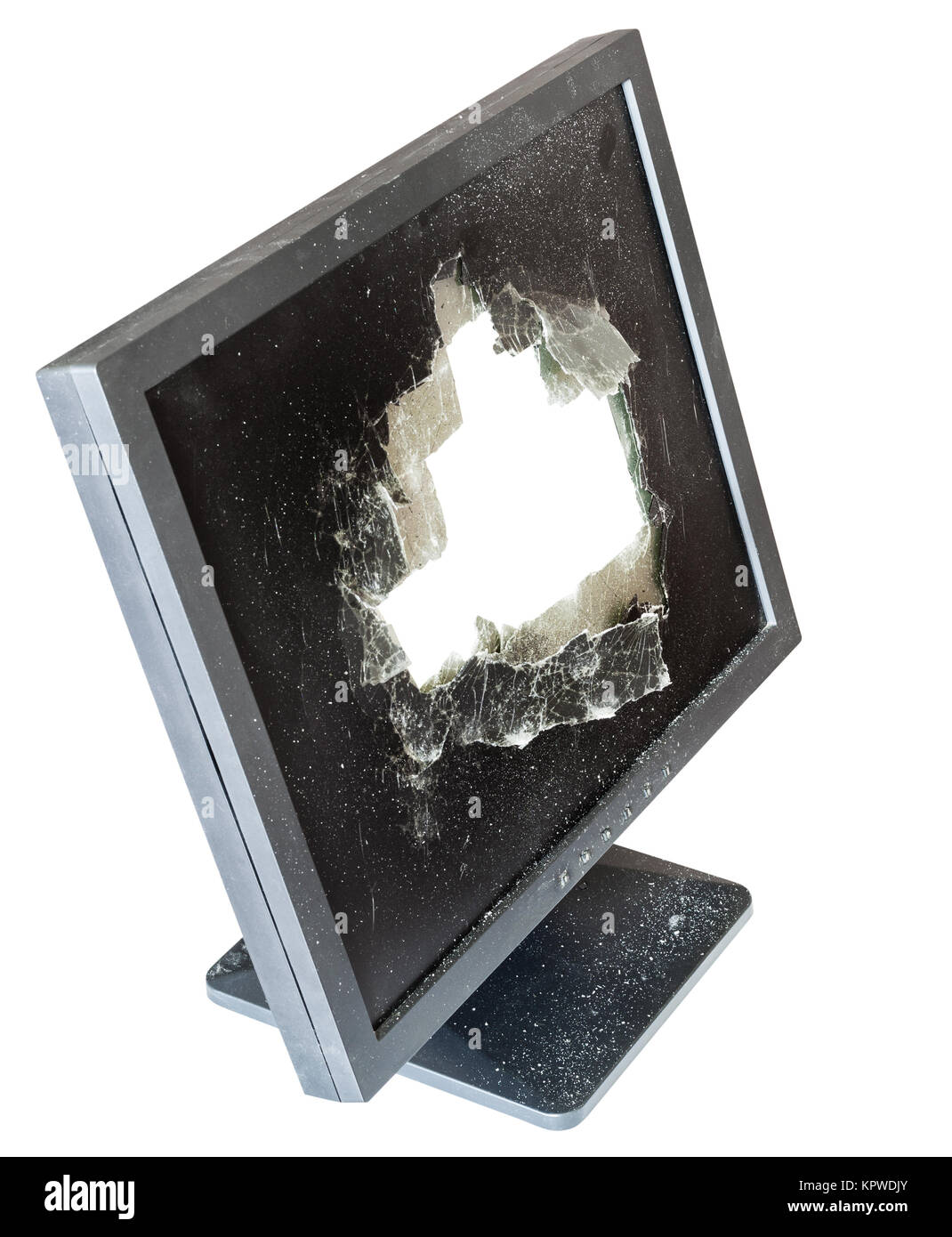 above view of monitor with cut out damaged screen Stock Photo - Alamy