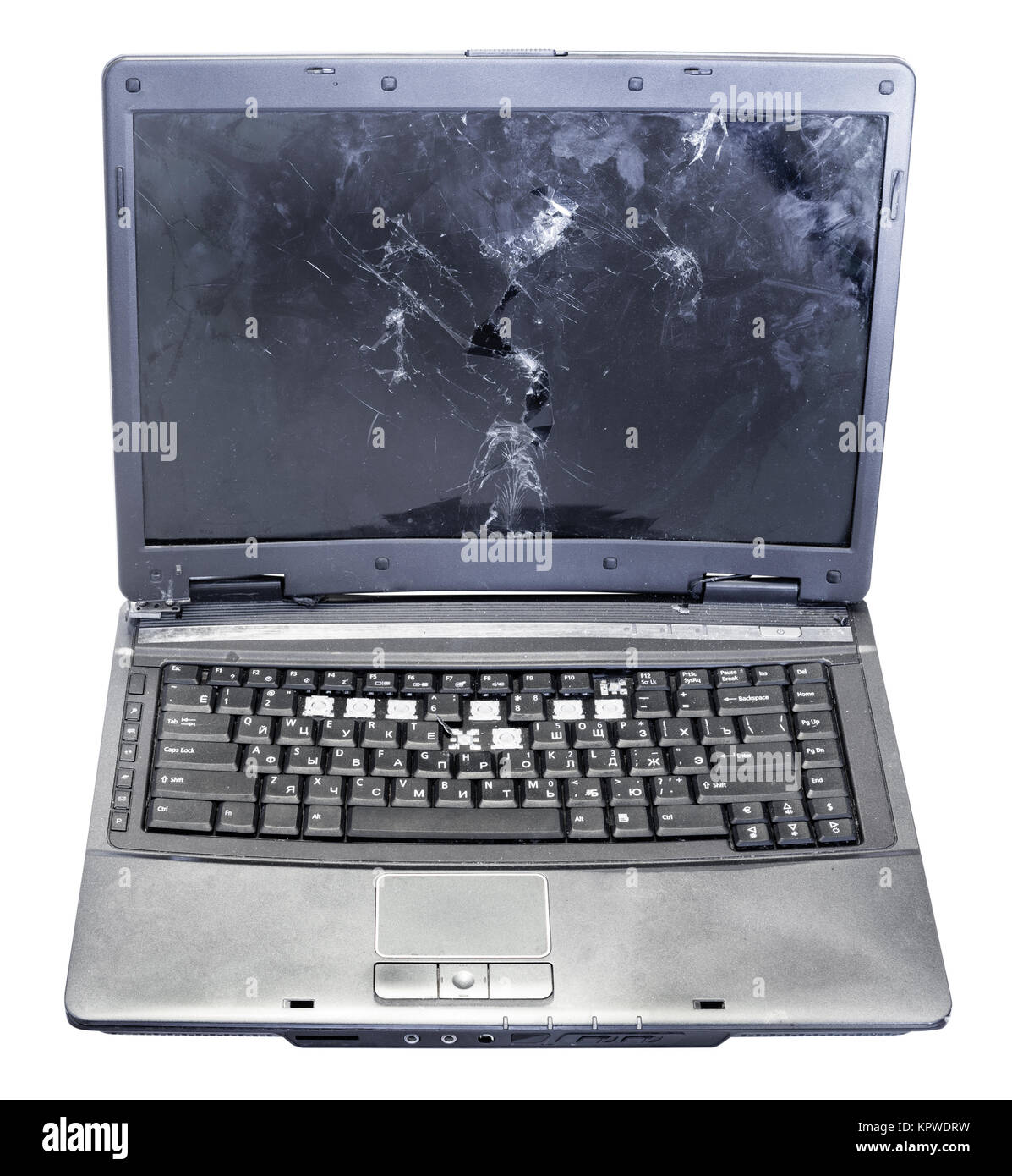 front view of old broken laptop isolated Stock Photo Alamy