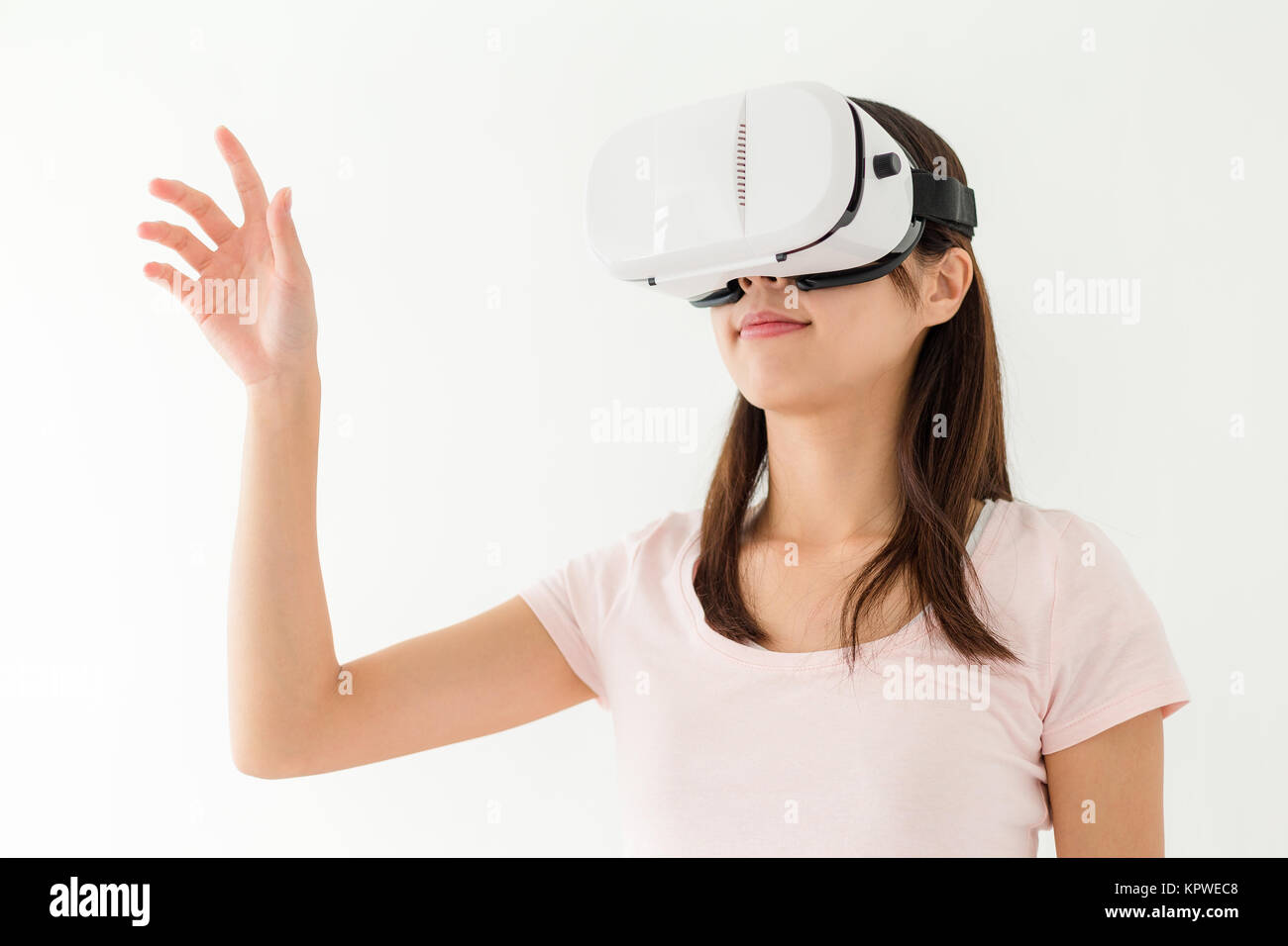 Woman wearing of virtual reality headset Stock Photo - Alamy