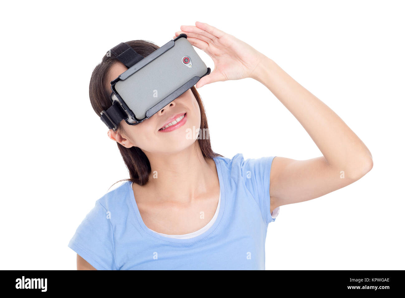 Woman wearing virtual reality goggle Stock Photo Alamy
