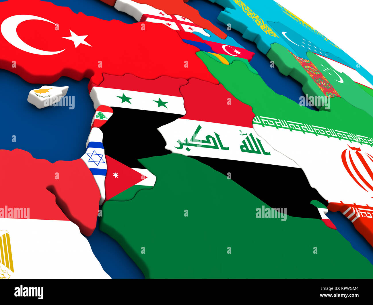 Israel, Lebanon, Jordan, Syria and Iraq region on globe with