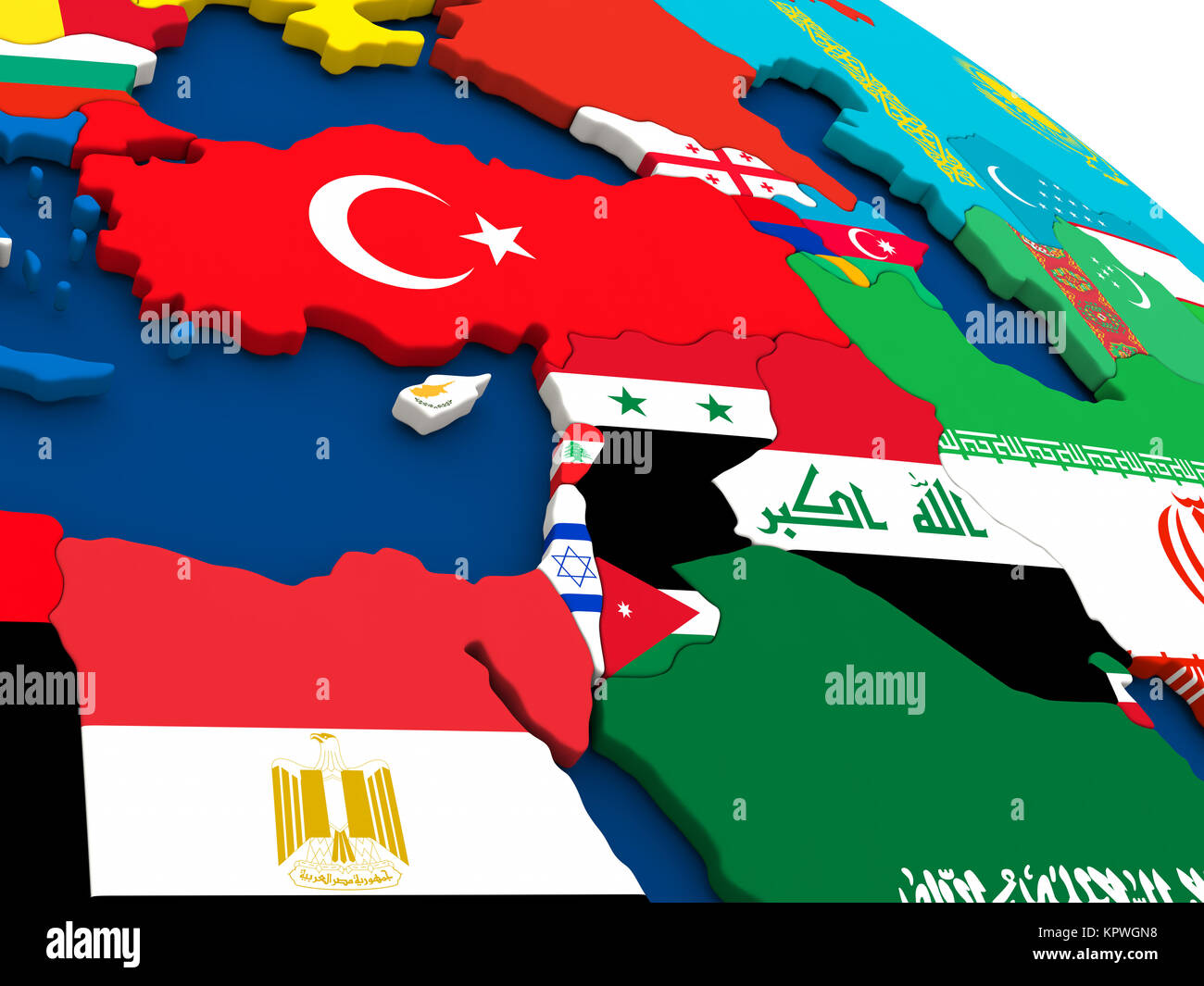 Middle East on globe with flags Stock Photo Alamy
