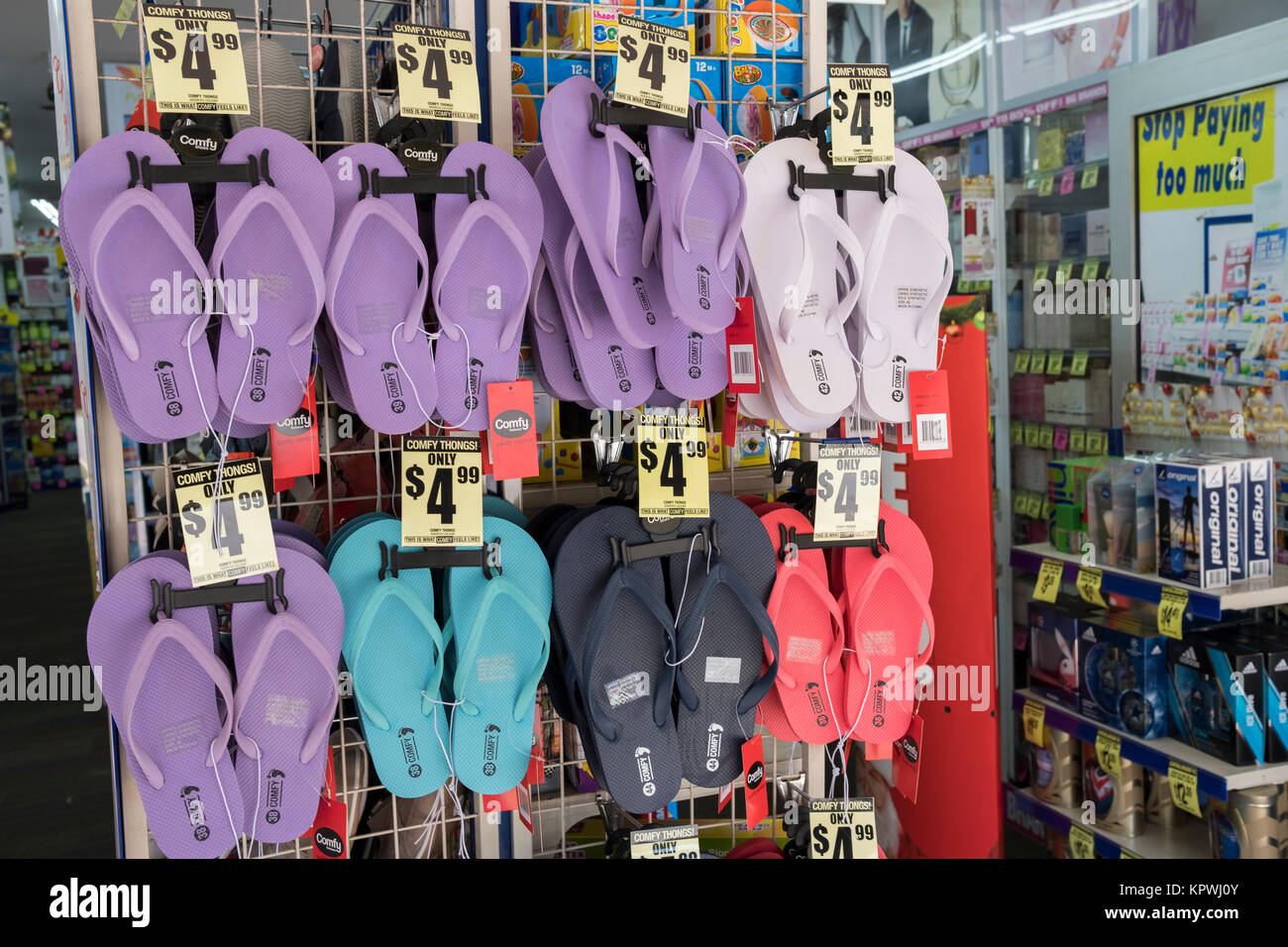 Thongs flip flops on at a Sydney store, Australia Stock Photo - Alamy