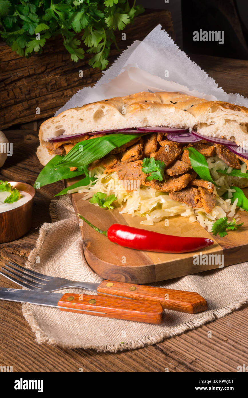 Gyros pita with wild garlic Stock Photo - Alamy