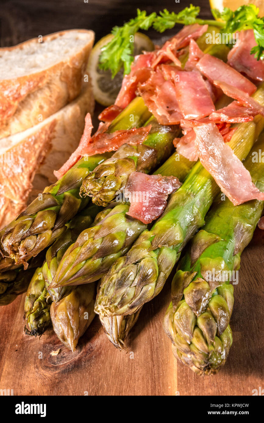 green asparagus with serrano ham Stock Photo