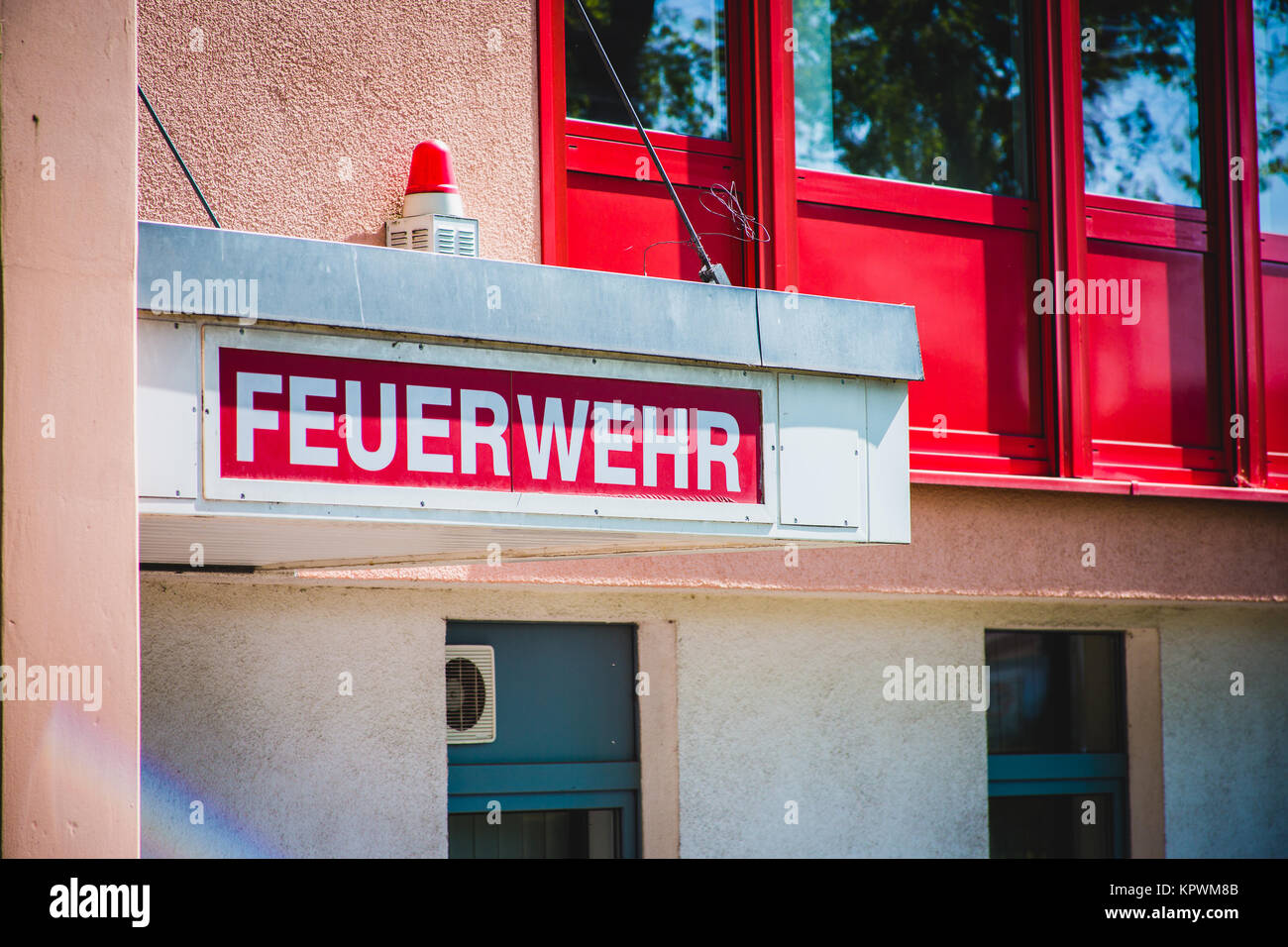 german fire department with red label Feuerwehr Stock Photo