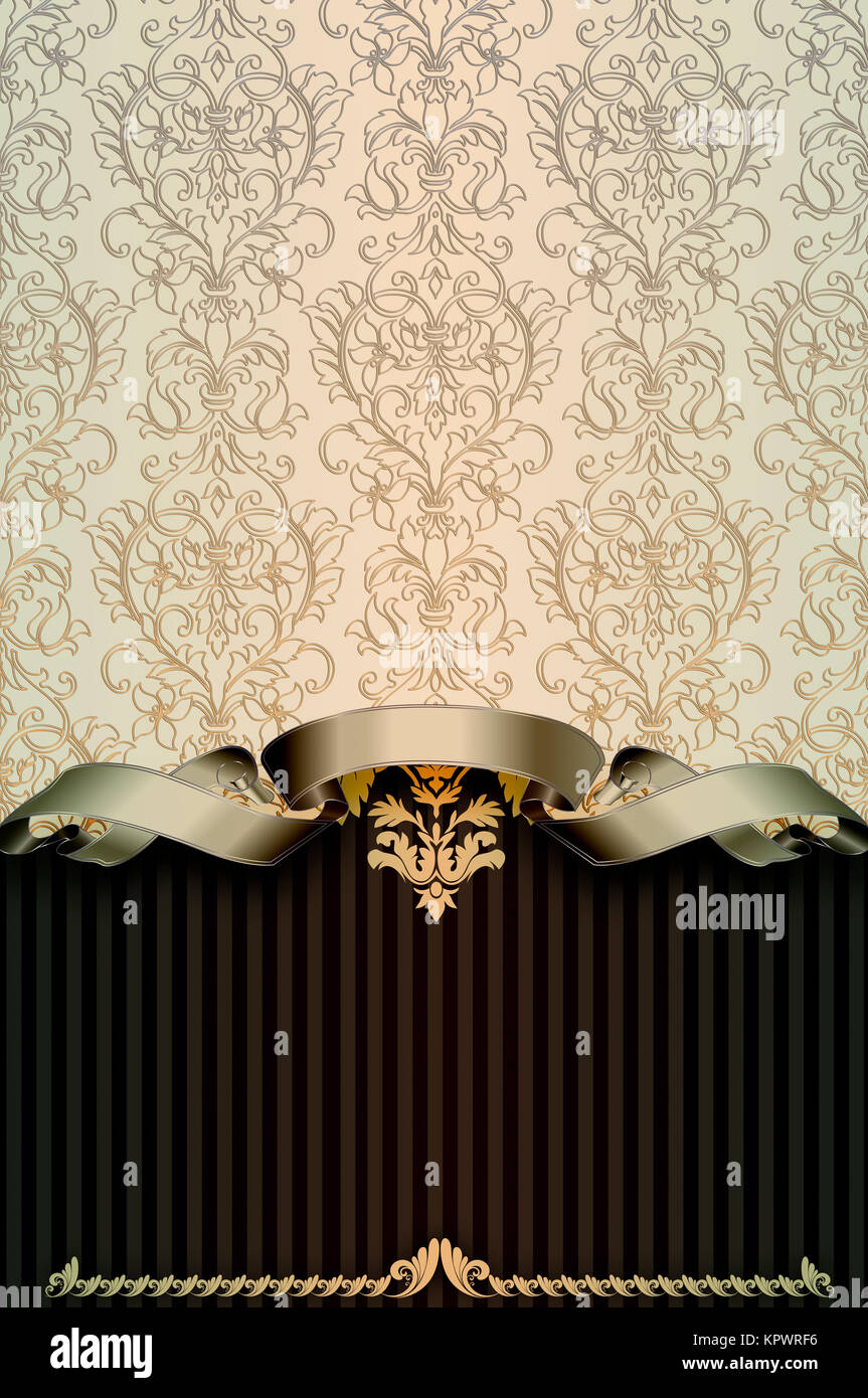 Vintage background with decorative damask ornament and ribbon Stock ...