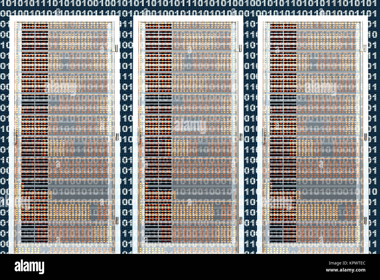 A binary background with three semi-transparent Server towers in front ...