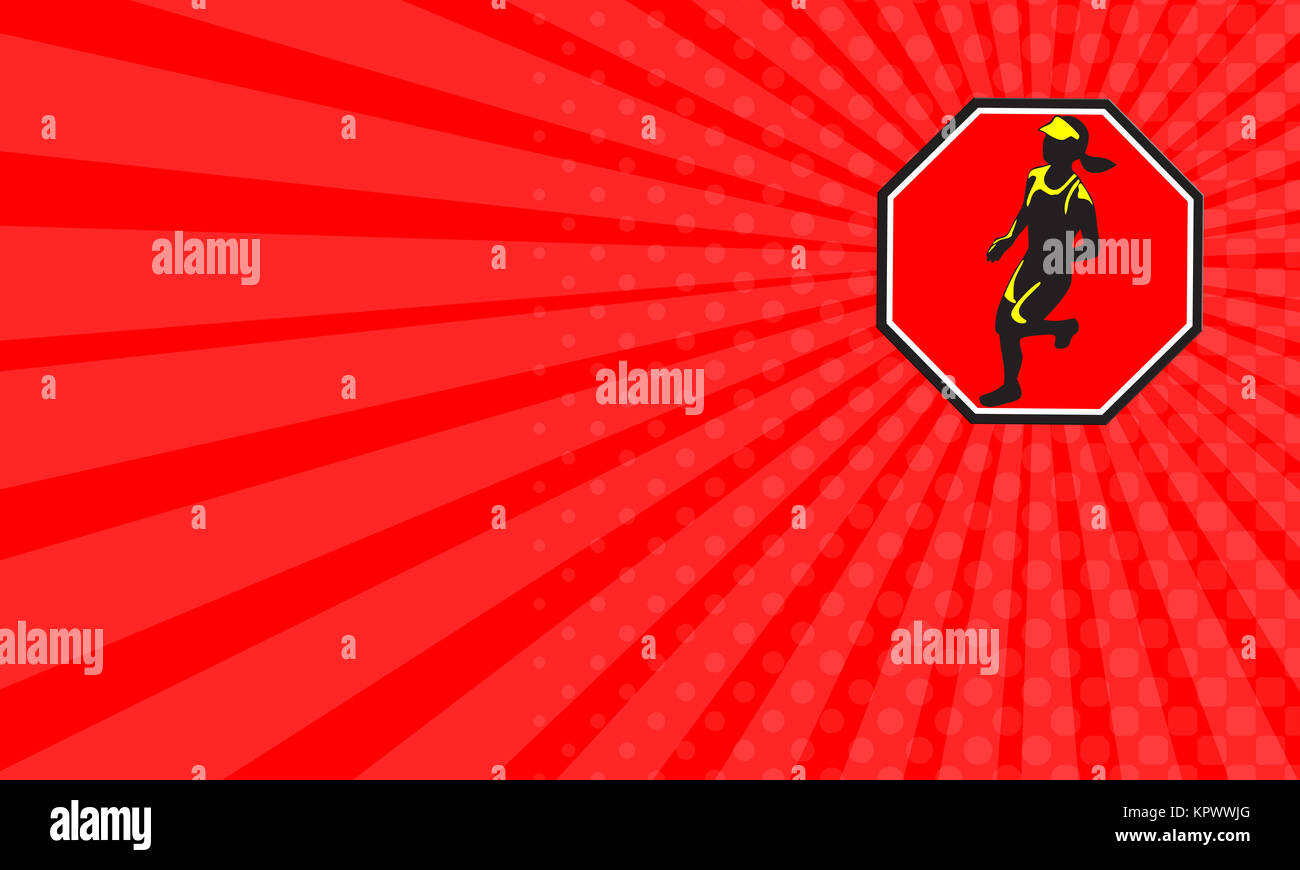 Business card Female Marathon Runner Octagon Retro Stock Photo Alamy