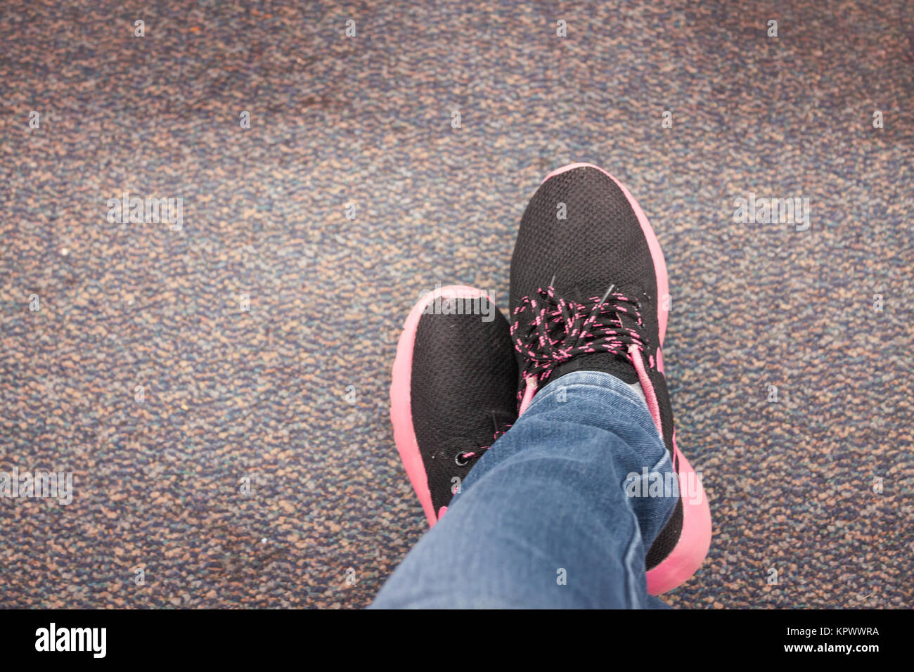Top view of black shoe on carpet Stock Photo Alamy
