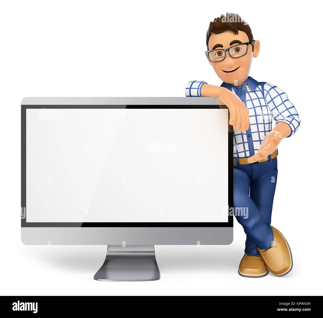 Lean Into Screen 3D Teenager leaning on a blank screen Stock Photo - Alamy