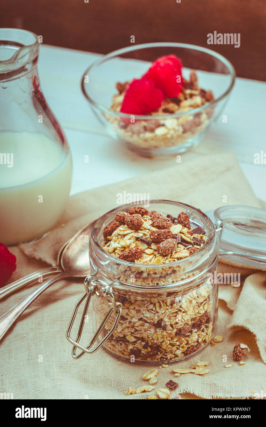 granola in a jar with fruit Stock Photo Alamy