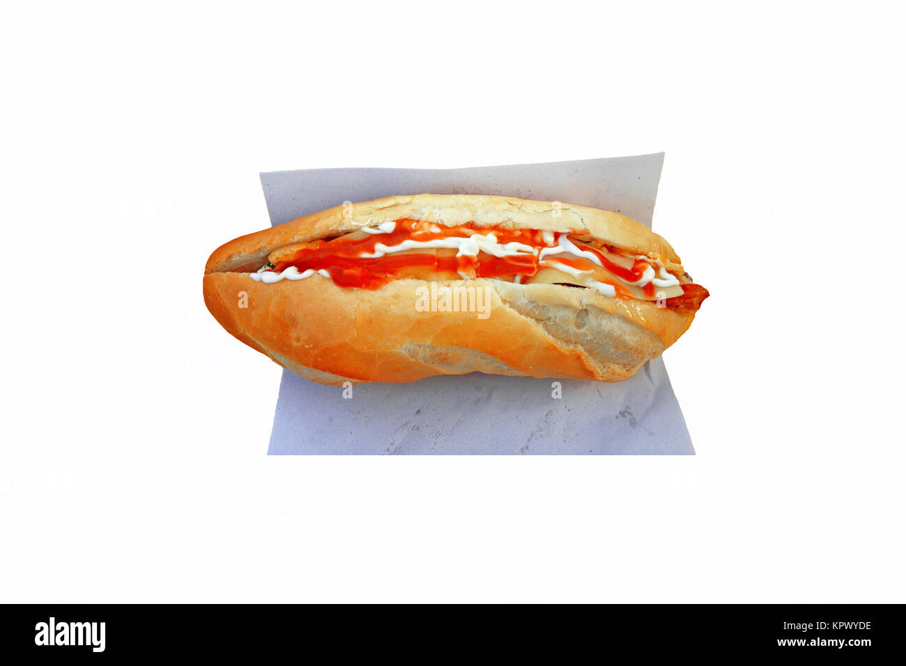 French bread sandwich in Laos' style on white background. Stock Photo