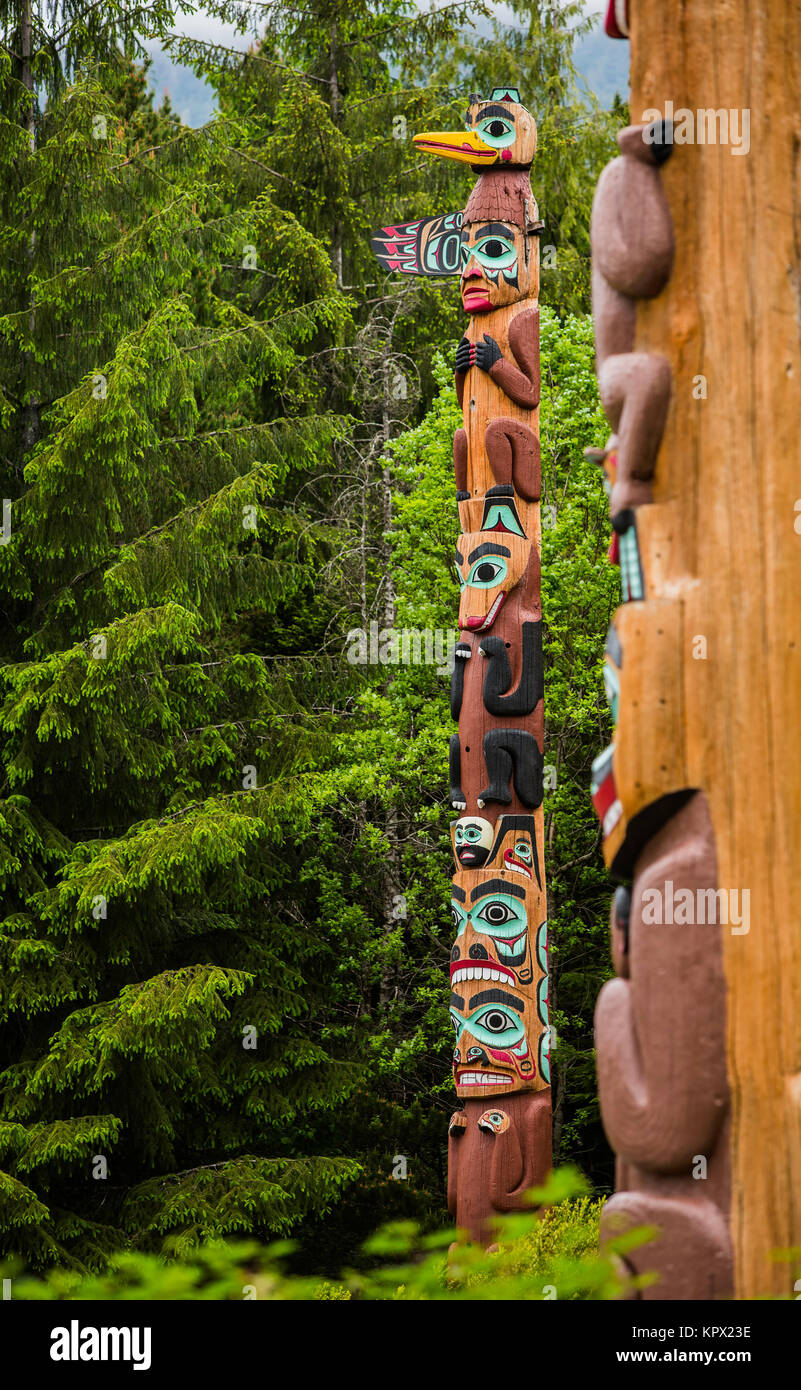 Eagle Pole at Saxman Villiage Near Ketchikan Stock Photo