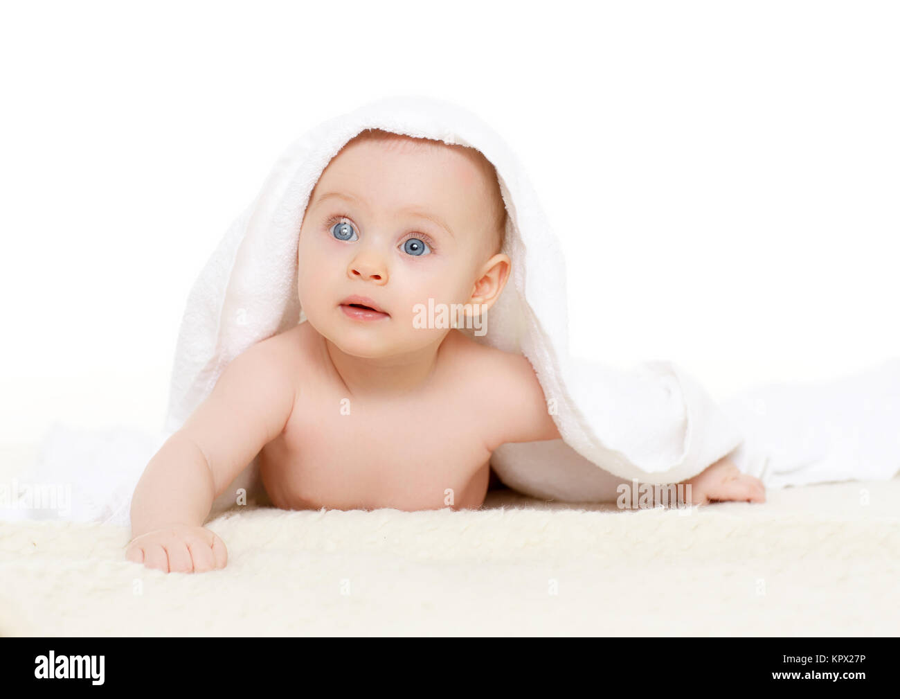 Sweet small baby with towel Stock Photo Alamy