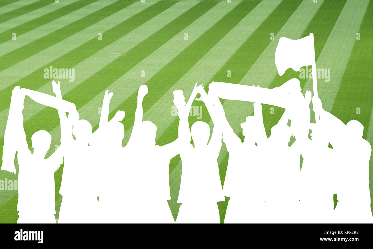 silhouette of football fans in the stadium Stock Photo