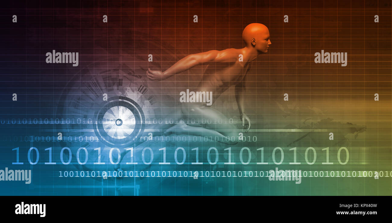 Man Racing on a Technology Background Stock Photo - Alamy