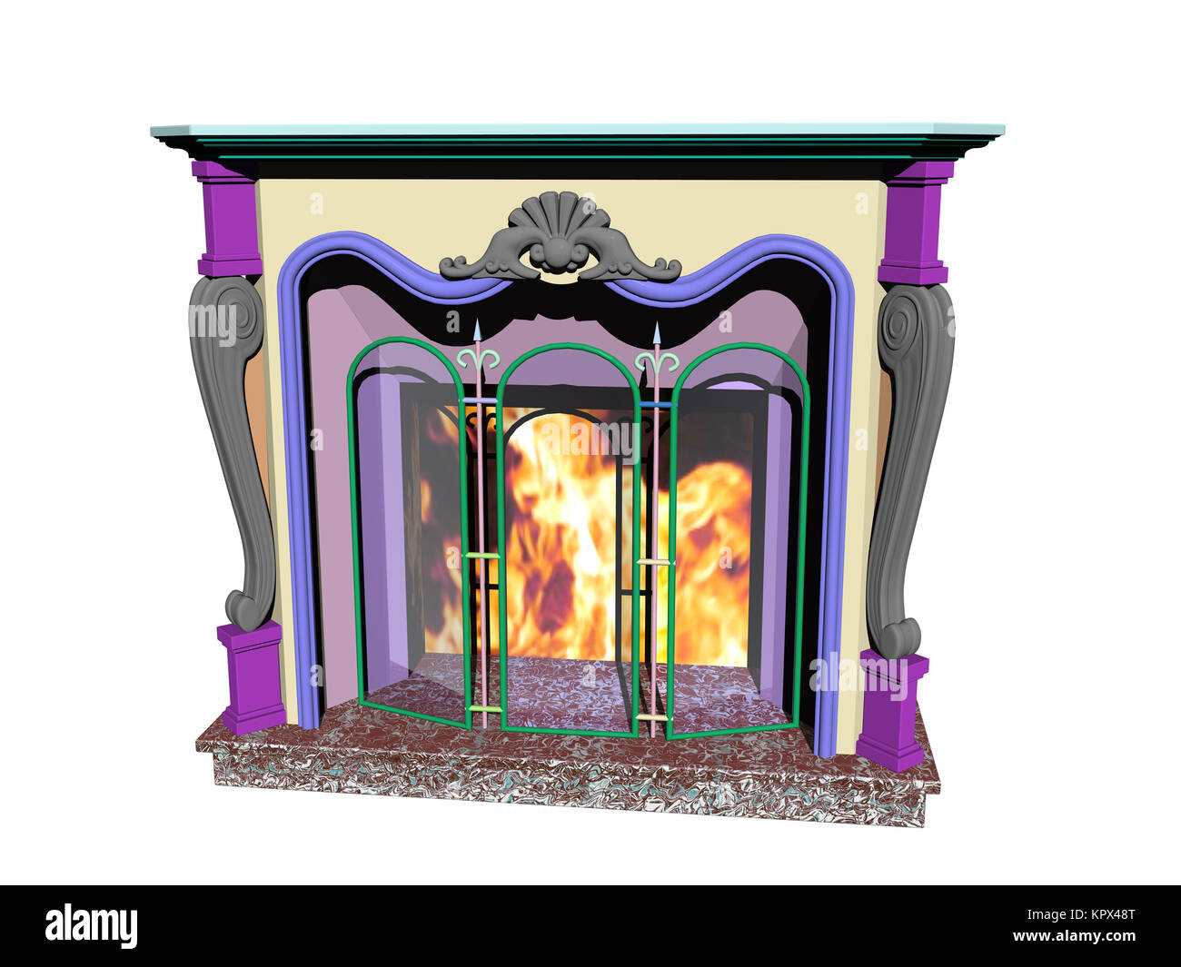 open fireplace with fire exposed Stock Photo Alamy