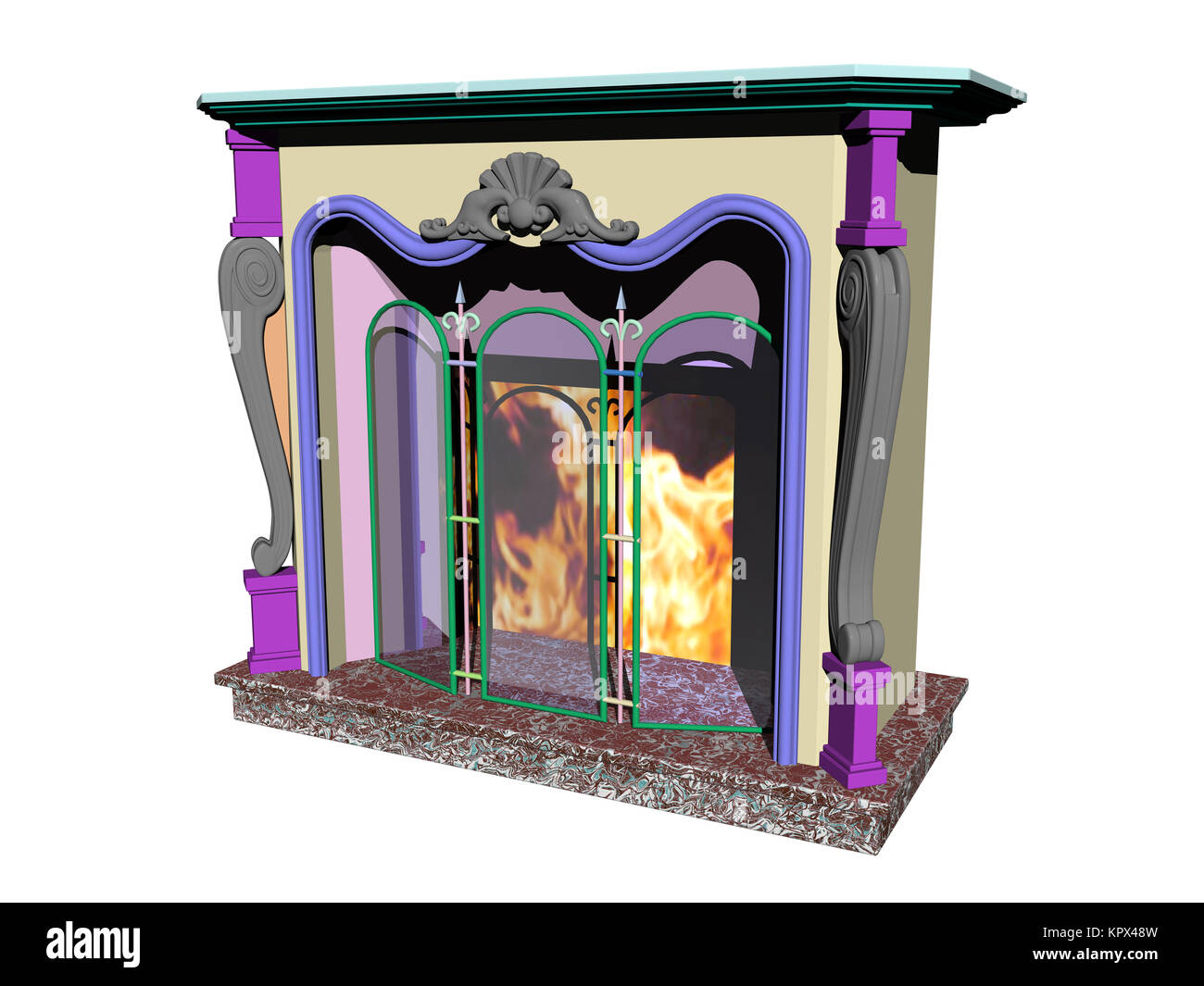 open fireplace with fire exposed Stock Photo Alamy