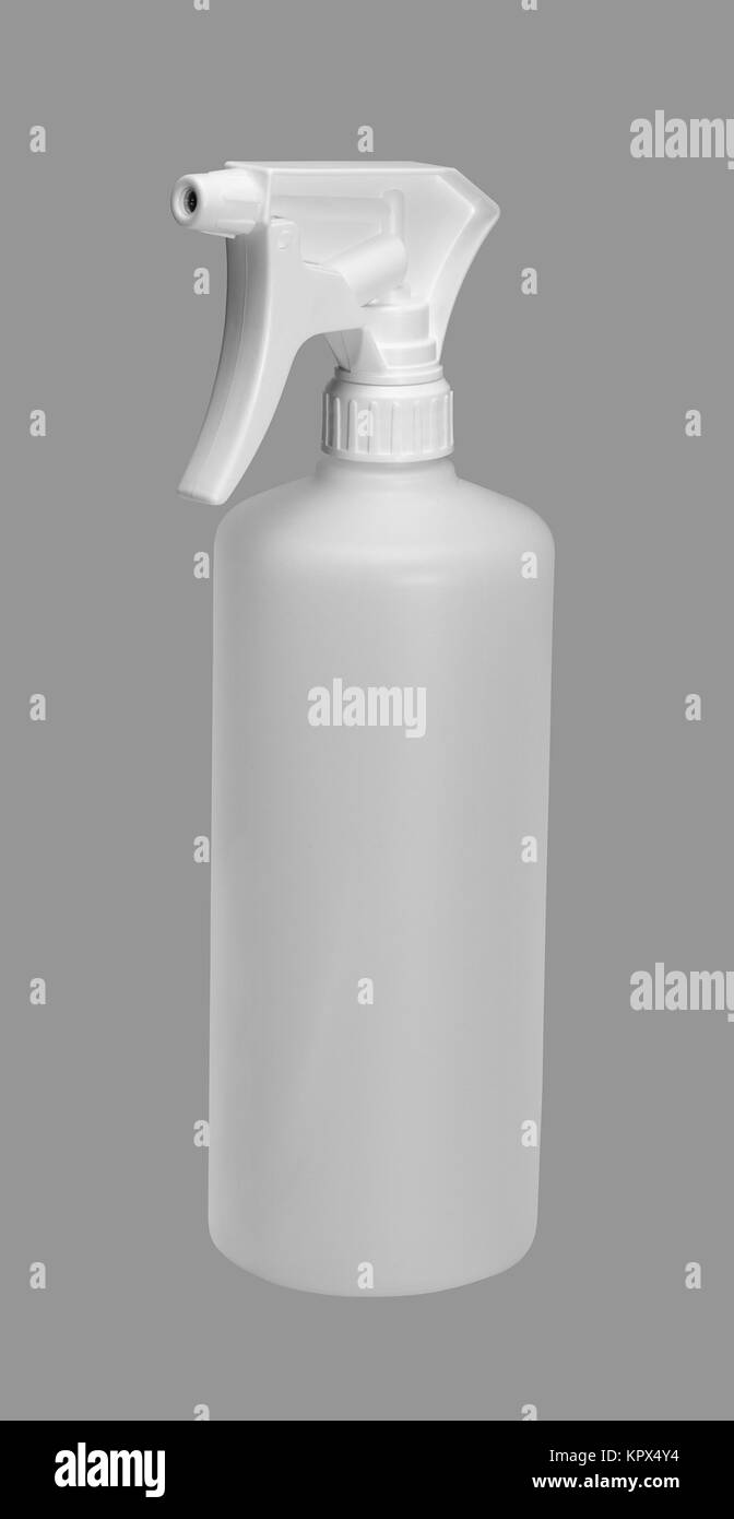 studio photography of a white spray bottle in grey back Stock Photo