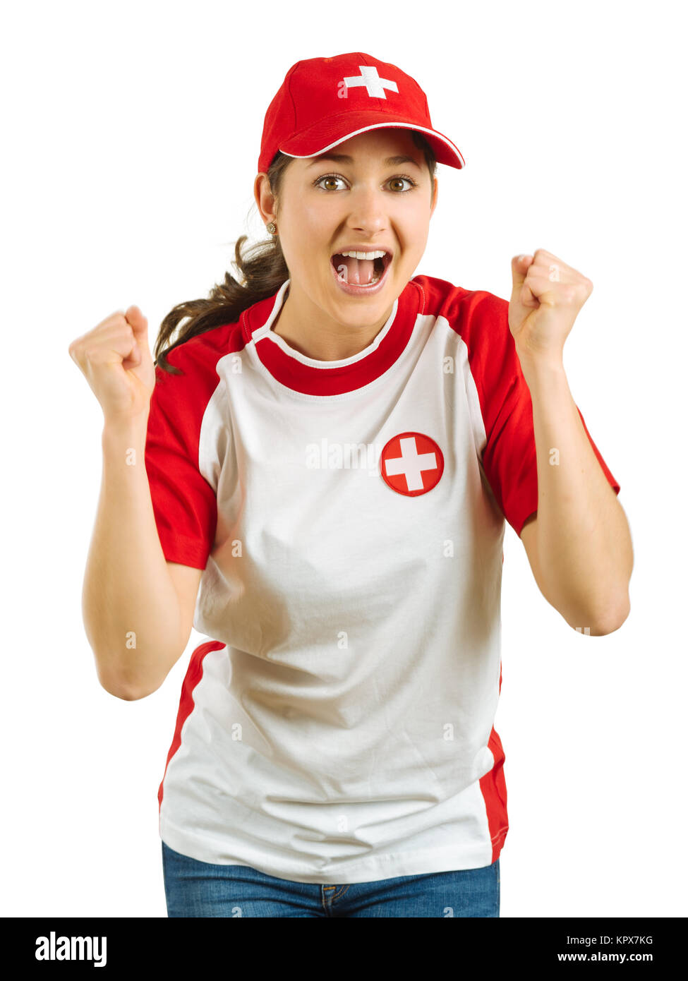 Happy Swiss sports fan Stock Photo Alamy