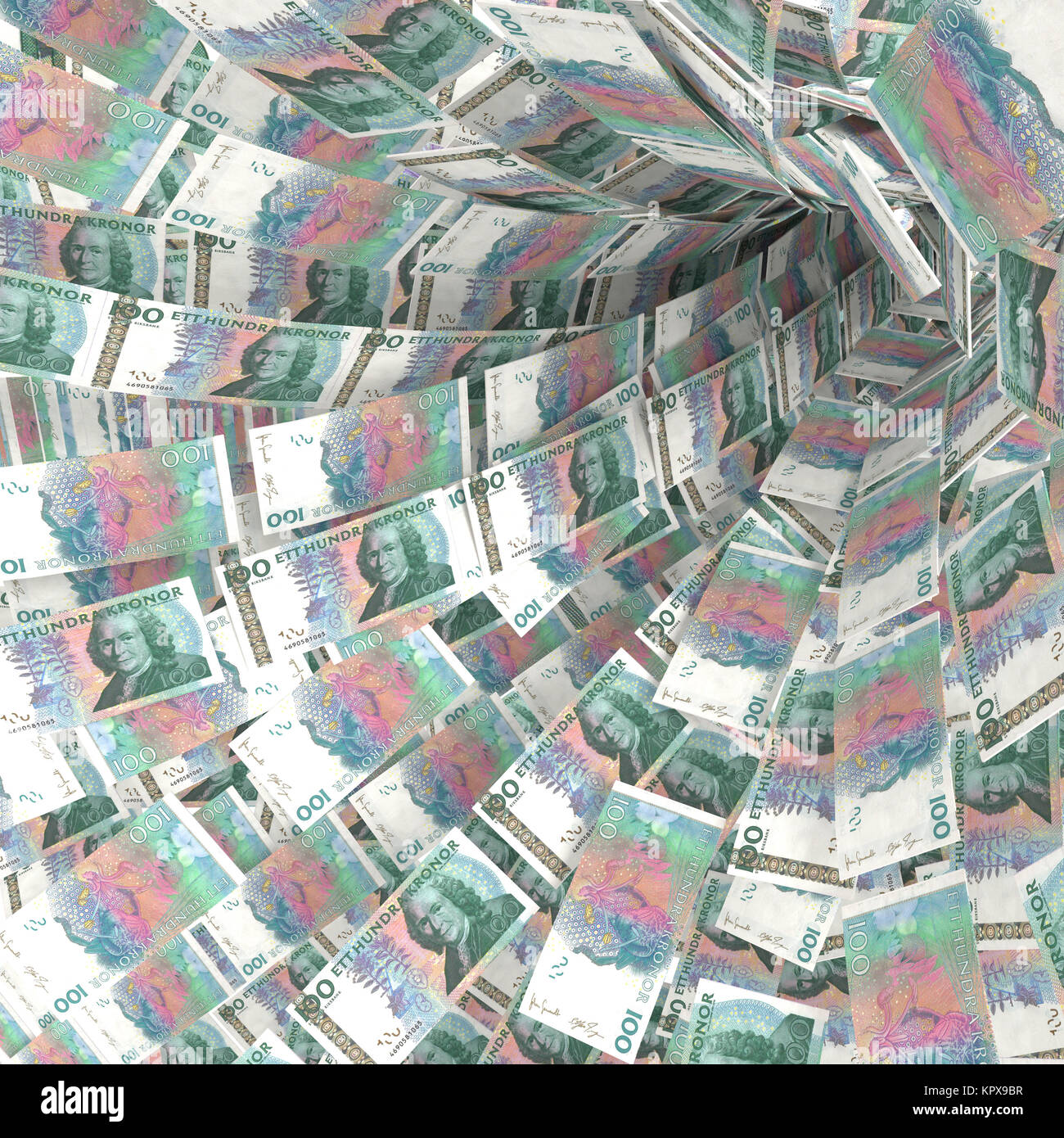 money strudel of 100 swedish crown bills Stock Photo