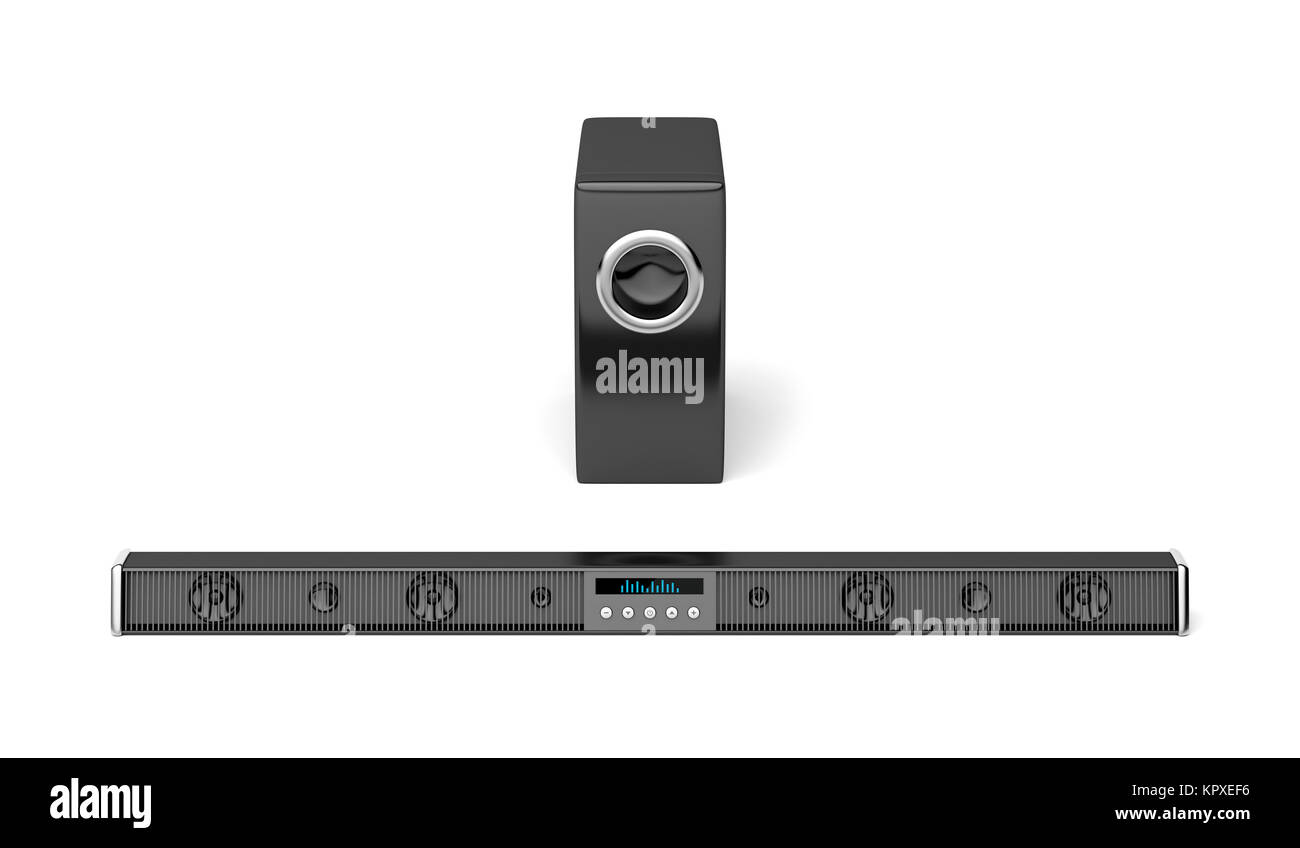 Soundbar and subwoofer on white Stock Photo Alamy