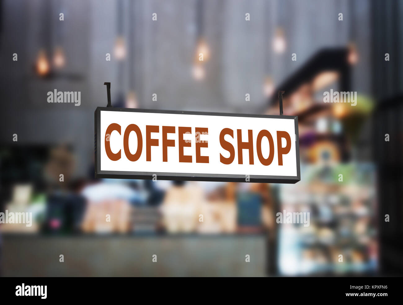 Coffee shop signboard with blurred background Stock Photo