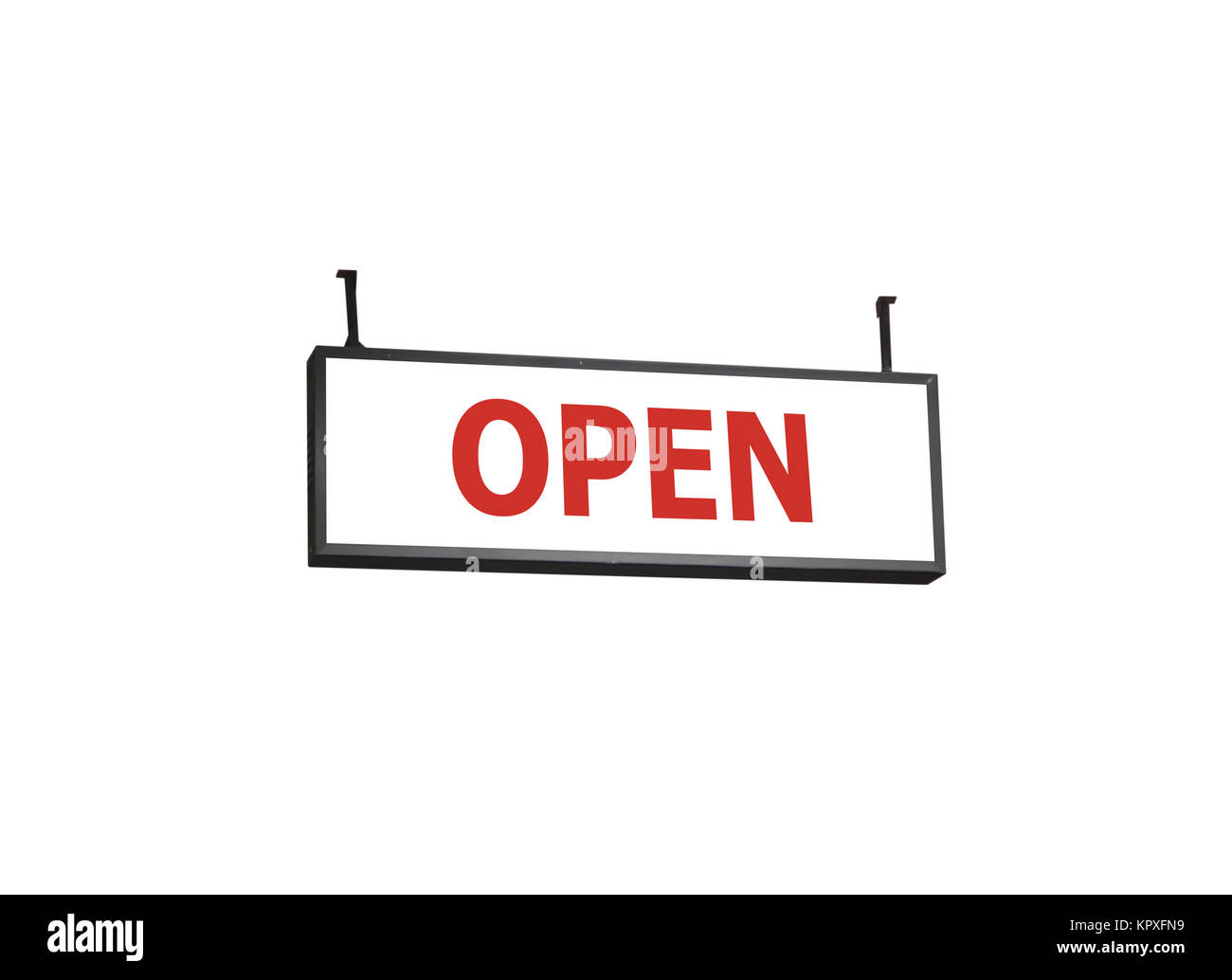 Open signboard on white background Stock Photo