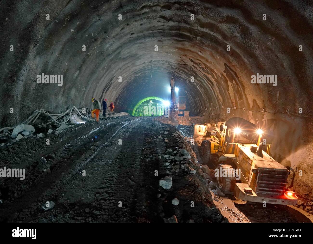 Shijiazhuang. 17th Dec, 2017. Photo taken on Dec. 17, 2017 shows the construction site of Zhengpantai tunnel of an extension line of the Beijing-Zhangjiakou high-speed railway in north China's Hebei Province. The 52-km extension of the Beijing-Zhangjiakou railway to Hebei's Chongli District, where most of the 2022 Olympic skiing events will be held, is expected to be completed by the end of 2019. Credit: Yang Shiyao/Xinhua/Alamy Live News Stock Photo