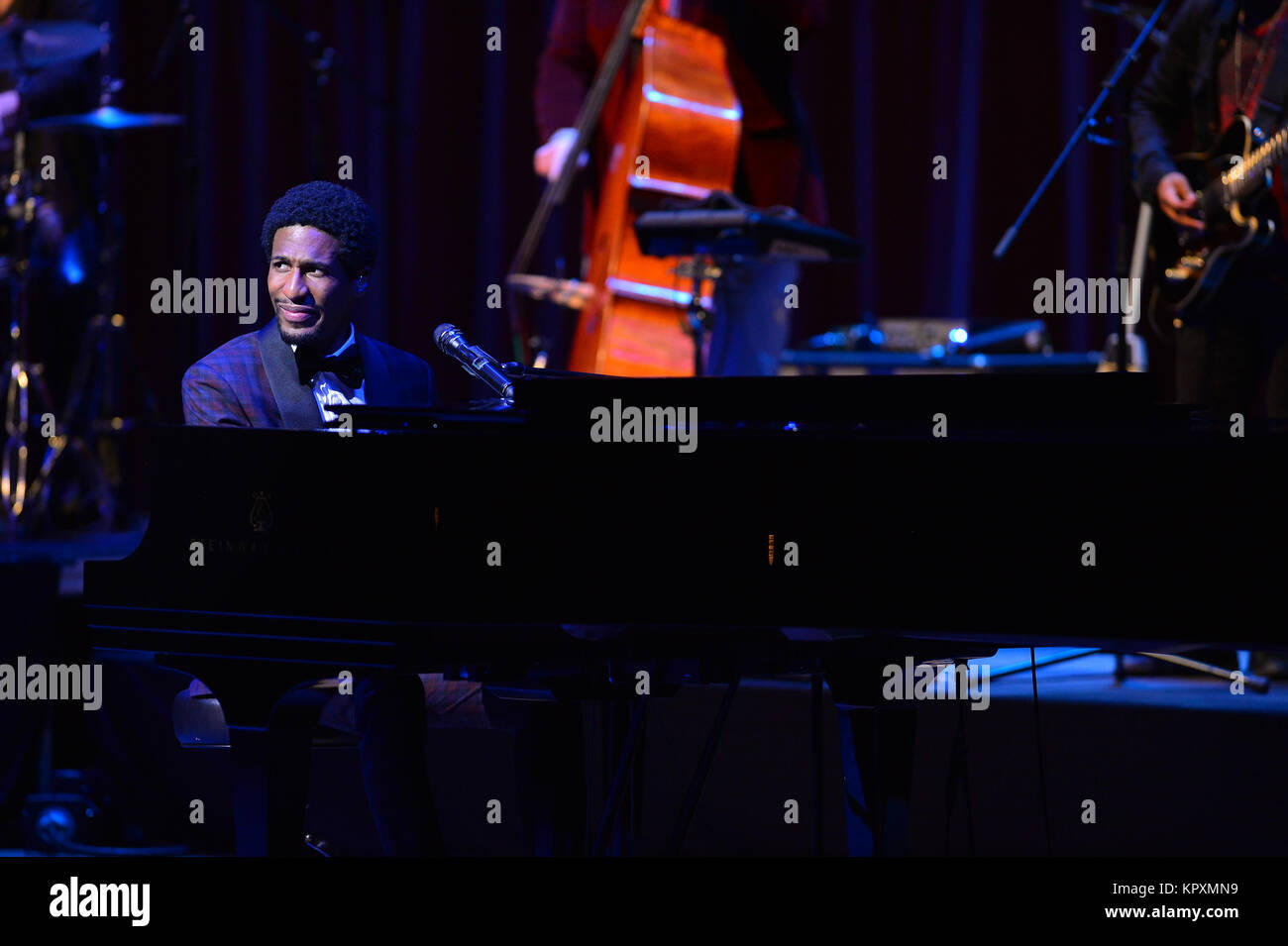 Miami, FL, USA. 15th Dec, 2017. Jon Batiste performs and ring in the holiday season with the 'Jon Batiste and Stay Human' band for The Late Show with Stephen Colbert at Adrienne Arsht Center on December 15, 2017 in Miami, Florida. Credit: Mpi10/Media Punch/Alamy Live News Stock Photo