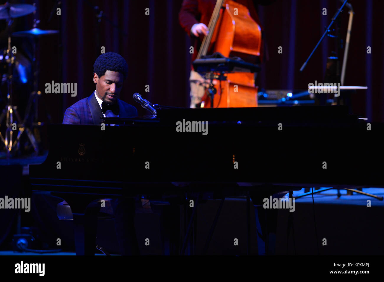 Miami, FL, USA. 15th Dec, 2017. Jon Batiste performs and ring in the holiday season with the 'Jon Batiste and Stay Human' band for The Late Show with Stephen Colbert at Adrienne Arsht Center on December 15, 2017 in Miami, Florida. Credit: Mpi10/Media Punch/Alamy Live News Stock Photo