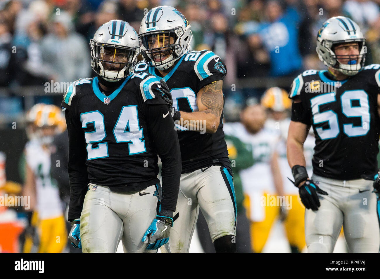 Charlotte, NC, USA. 17th Dec, 2017. Carolina Panthers cornerback James Bradberry (24) celebrates