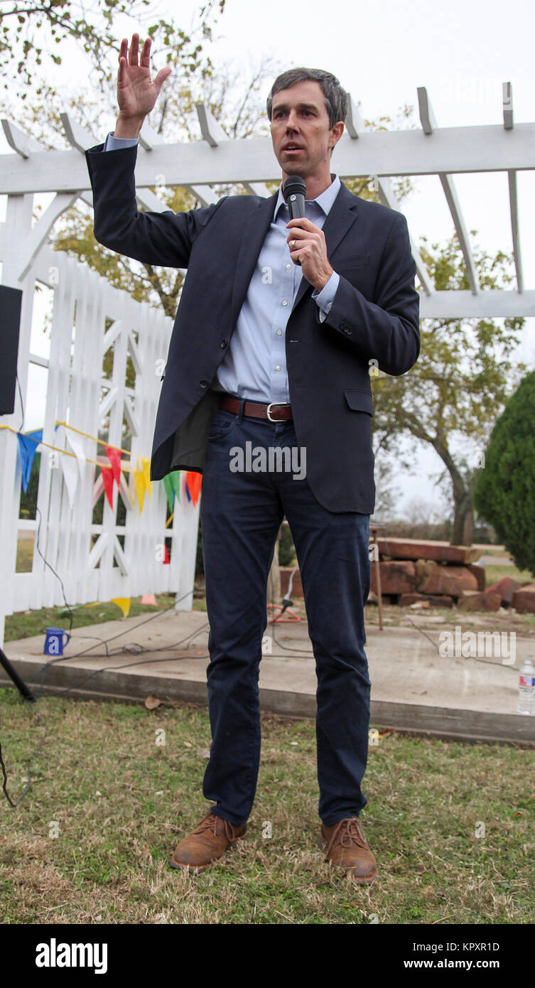 Rep. 17th Dec, 2017. Beto O'Rourke, D-Texas addresses the crowd during a town hall meeting at the Columbus RV Park and Campground in Columbus, TX. John Glaser/CSM/Alamy Live News Stock Photo