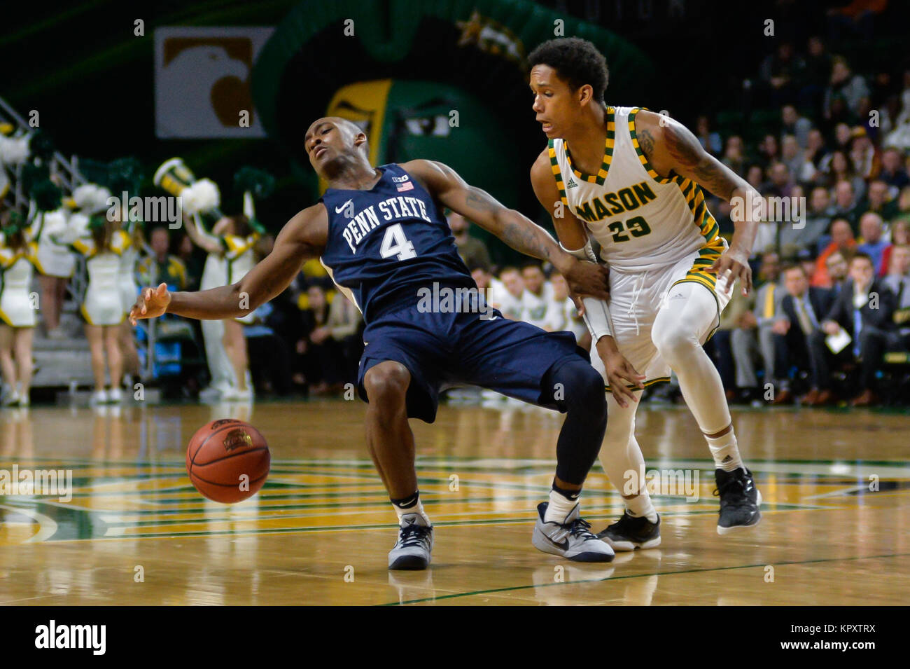 Fairfax, Virginia, USA. 17th Dec, 2017. NAZEER BOSTICK (4) is fowled by JAVON GREENE (23) during the game held at EagleBank Arena in Fairfax, Virginia. Credit: Amy Sanderson/ZUMA Wire/Alamy Live News Stock Photo