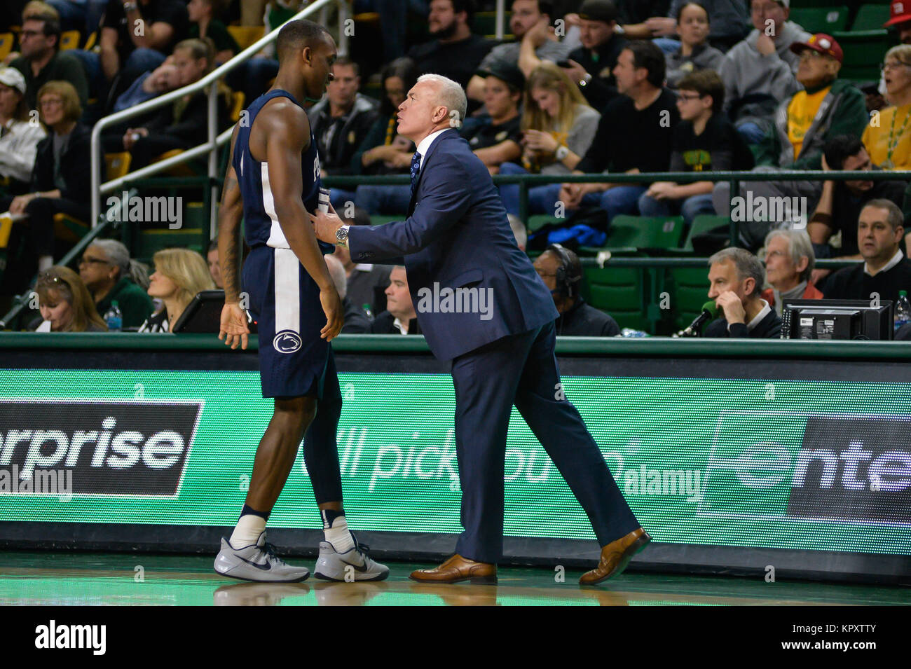 Fairfax, Virginia, USA. 17th Dec, 2017. NAZEER BOSTICK (4) gets a talking to by Penn State Head Coach PAT CHAMBERS during the game held at EagleBank Arena in Fairfax, Virginia. Credit: Amy Sanderson/ZUMA Wire/Alamy Live News Stock Photo