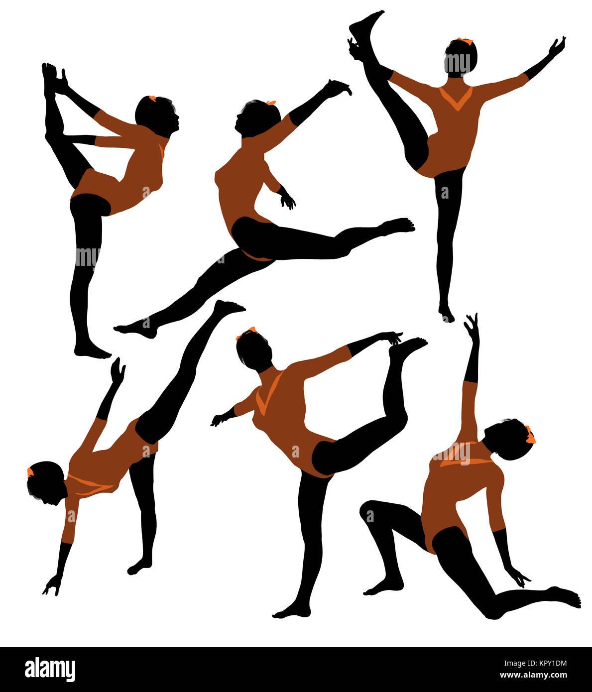 Female african American gymnast art illustration silhouette on a white ...