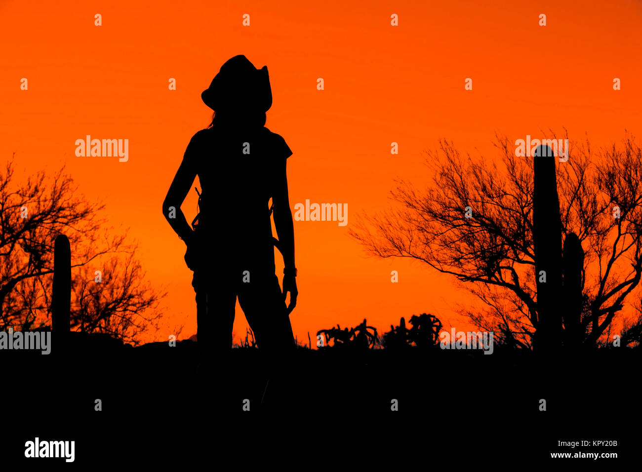 Silhouette lady hiker hi-res stock photography and images - Alamy