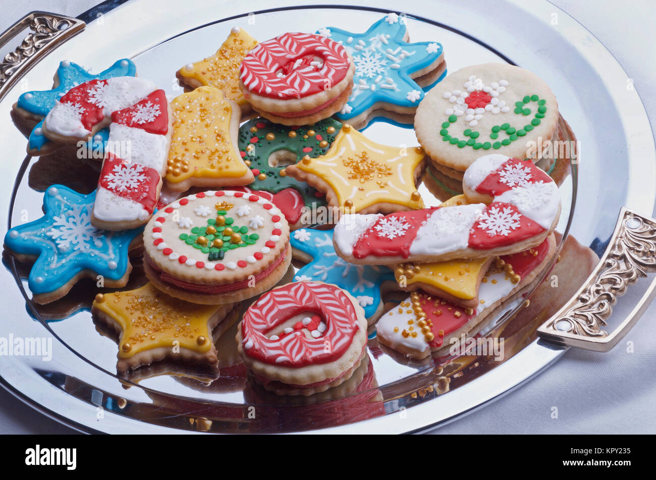 Highly Decorated Cut Out Christmas Cookies Stock Photo