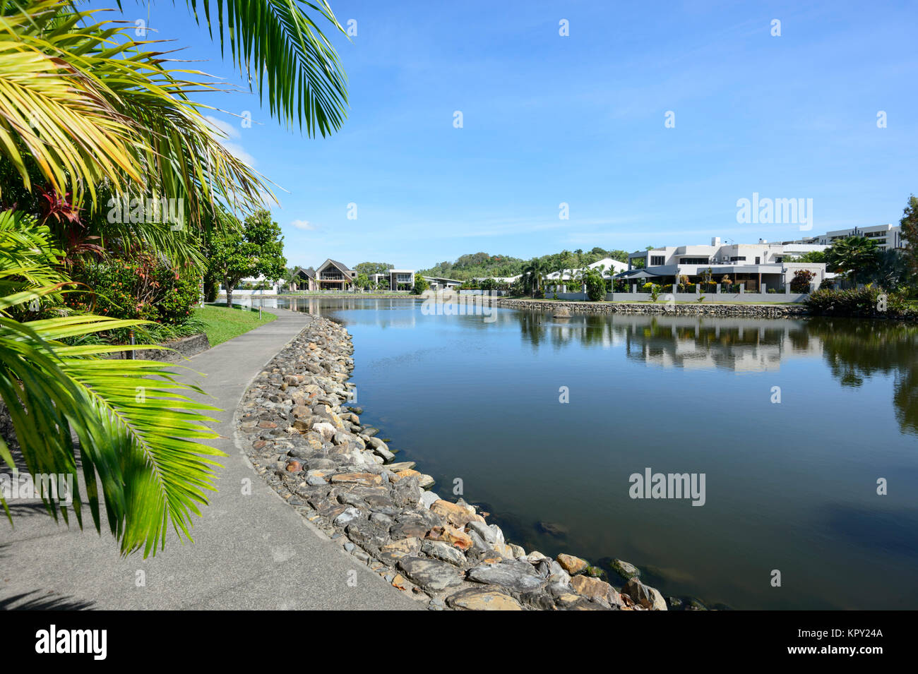Properties around the lagoon, Trinity Beach, a popular Northern Beaches suburb of Cairns, Far North Queensland, FNQ, QLD, Australia Stock Photo